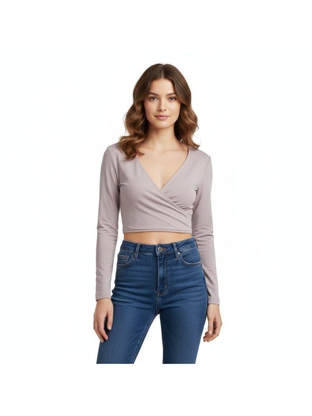 *Talula Mauve Long Sleeve Wrap Crop Top – Size S